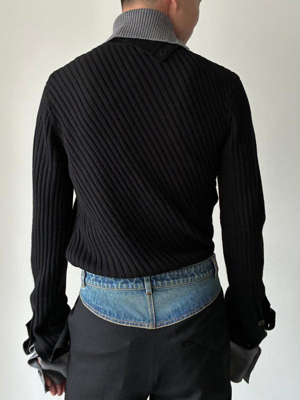 【AW26 KN 001 A】ASYMETRICAL TURTLE NECK BLACK