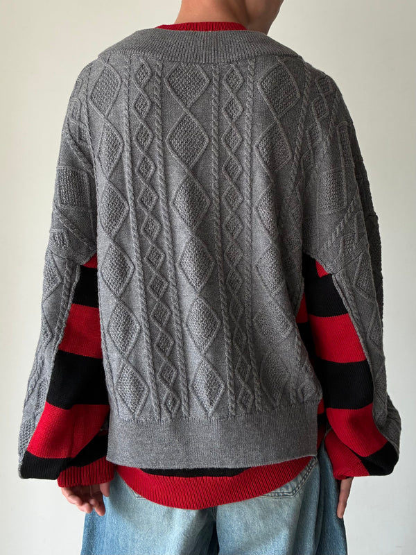 【AW26 KN 003 A】DOUBLE V-NECK SWEATER GREY