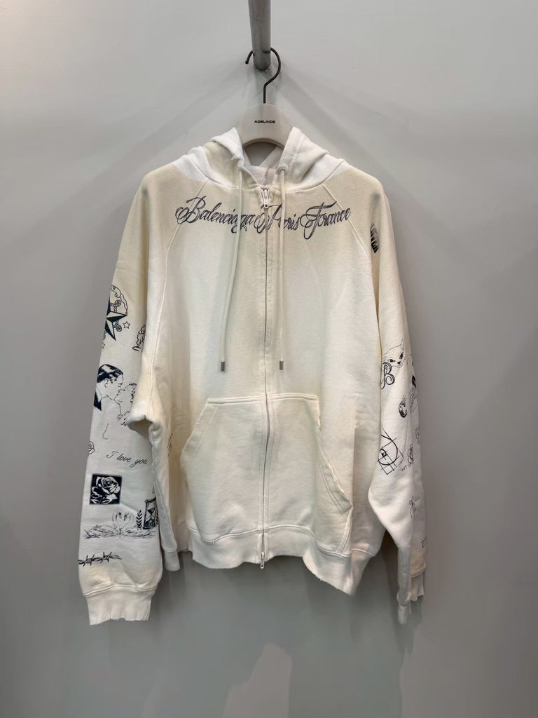 【A0016V-TUVT6-9000】Raglan Zip Up Hoodie WHITE