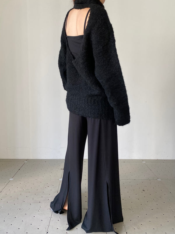 BACK SLIT WIDE PANTS BLACK