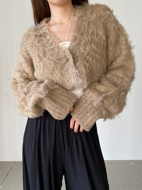 CROPPED SHAGGY CARDIGAN BEIGE