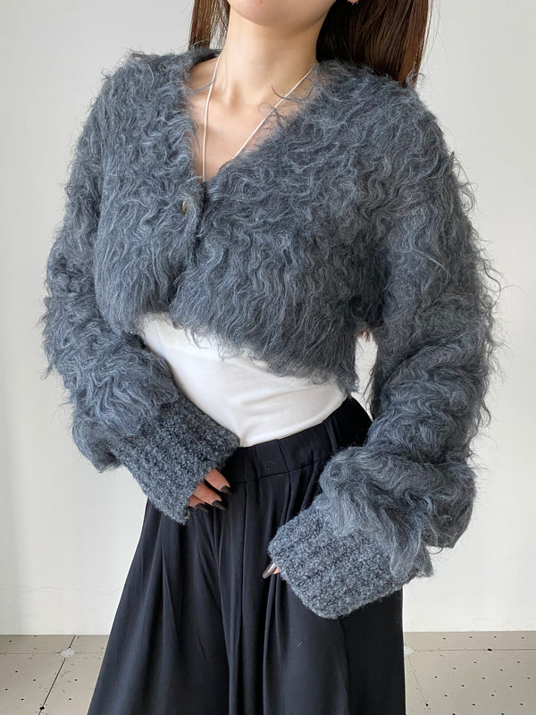 CROPPED SHAGGY CARDIGAN GREY