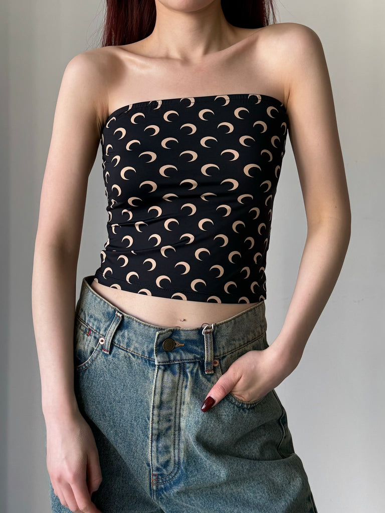 RECYCLED MOON JERSEY SS TUBE TOP BLACK