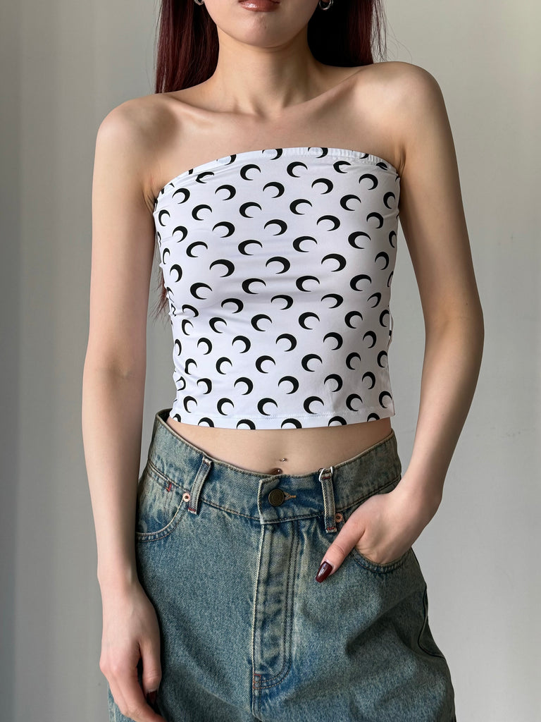 RECYCLED MOON JERSEY SS TUBE TOP WHITE