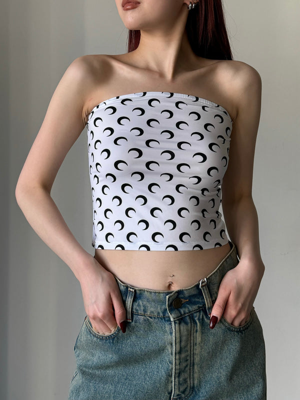 RECYCLED MOON JERSEY SS TUBE TOP WHITE