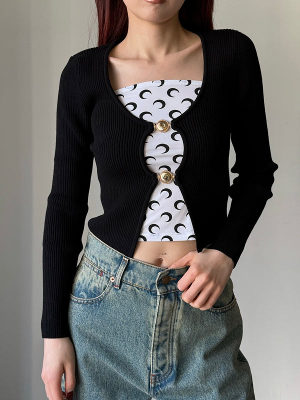 MOON JEWELRY KNIT OPEN CARDIGAN BLACK