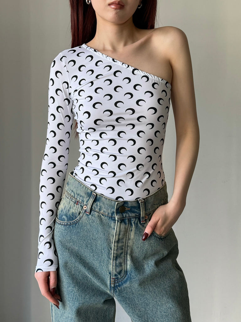 RECYCLED MOON JERSEY SS ASYMMETRIC TOP WHITE