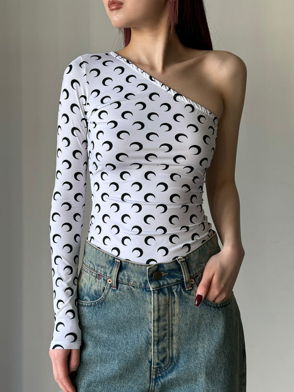 RECYCLED MOON JERSEY SS ASYMMETRIC TOP WHITE