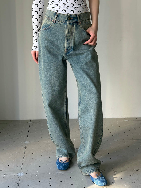 MOON LASER DENIM BAGGY JEANS GREEN