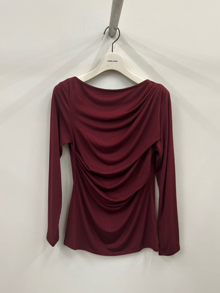 ASYMMETRICAL DRAPED TOP RED