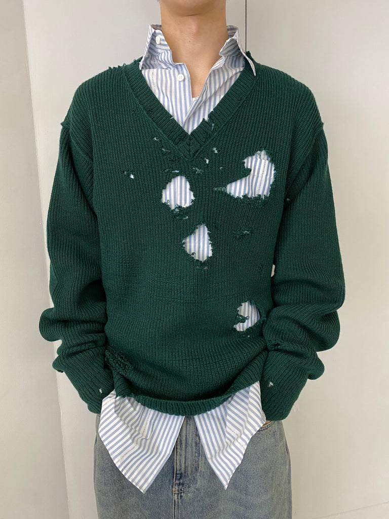 DESTROYED SWEATER GREEN