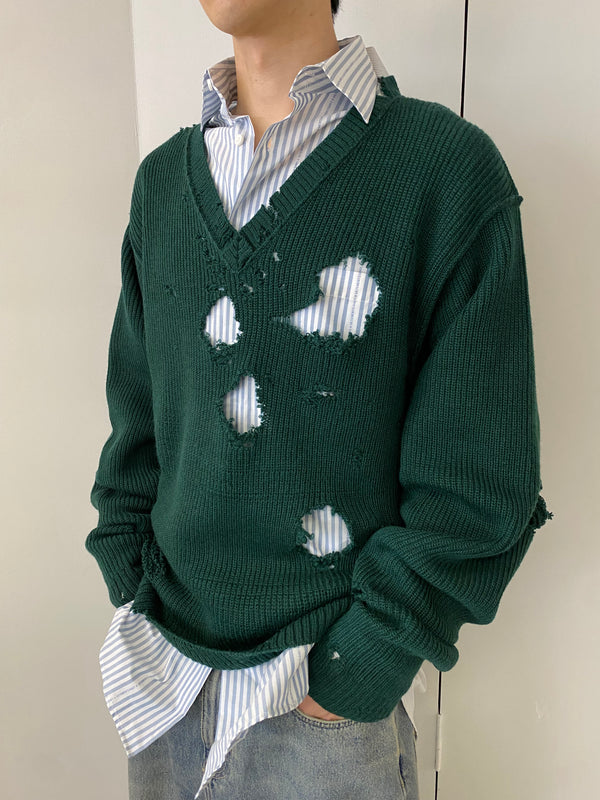 DESTROYED SWEATER GREEN