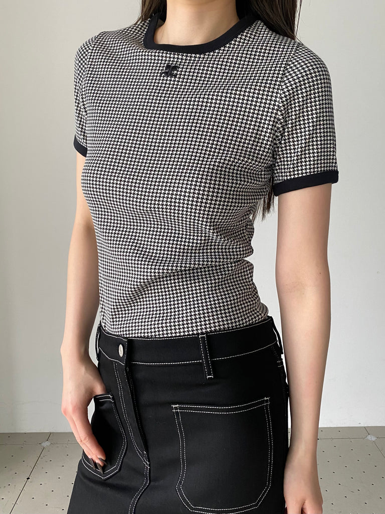 CONTRAST HOUNDSTOOTH T-SHIRT MULTI