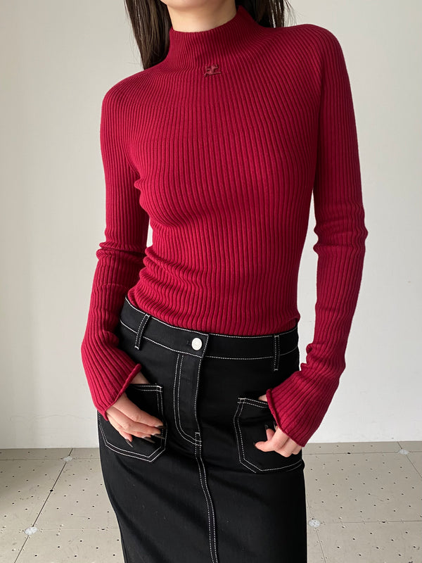 MOCKNECK LIGHT RIB SWEATER RED