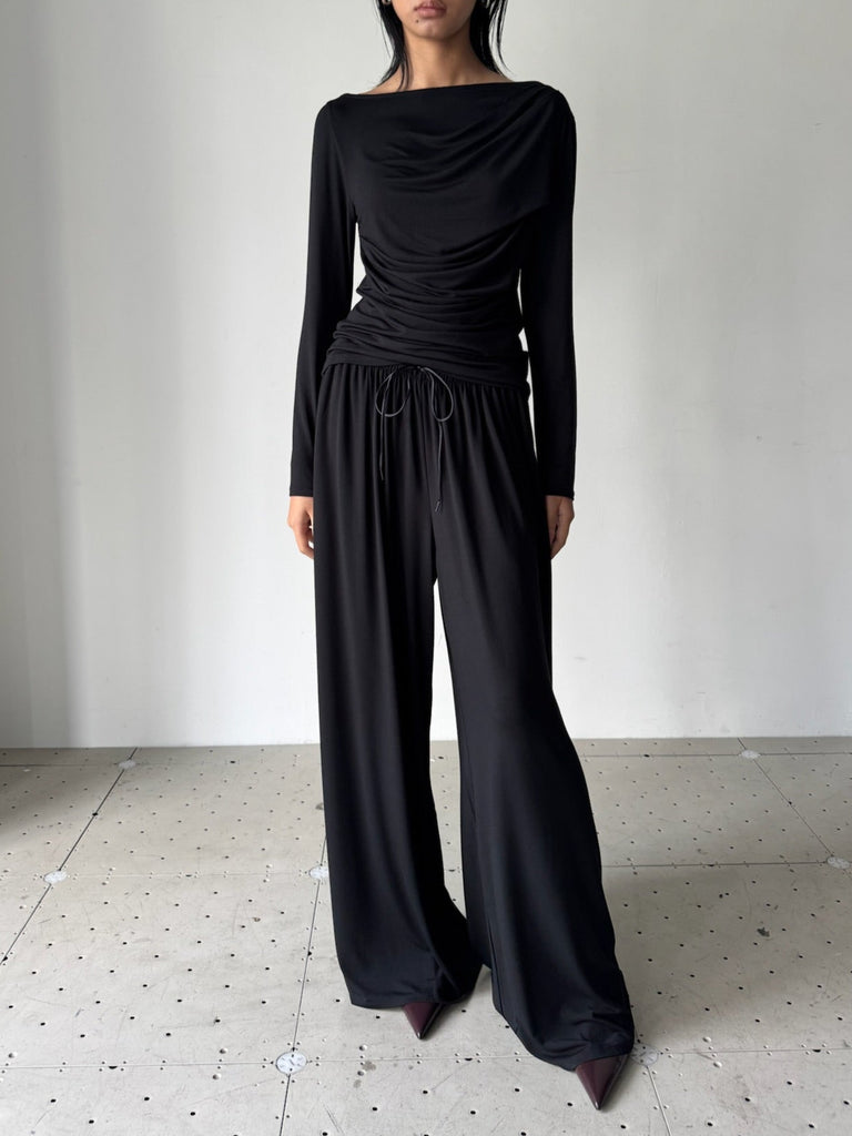 ASYMMETRICAL DRAPED TOP BLACK