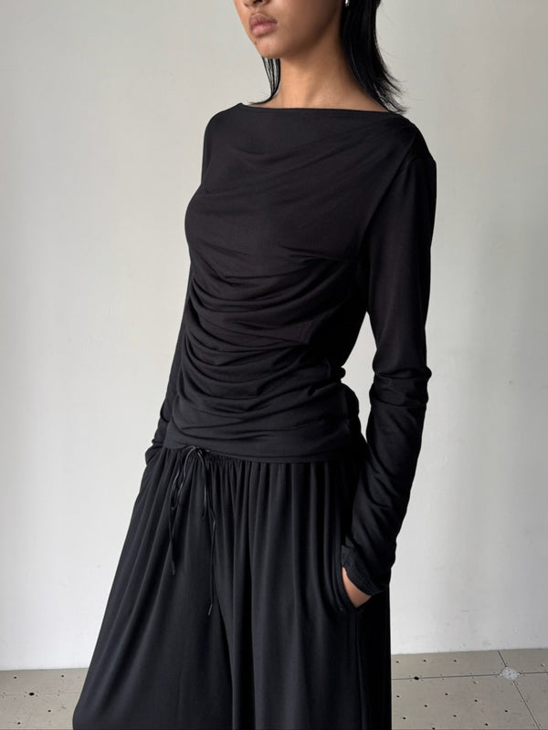 ASYMMETRICAL DRAPED TOP BLACK