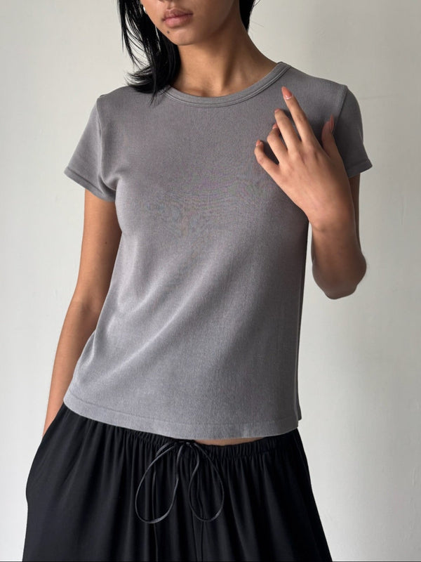 COLLAGEN RIBBED T-SHIRT GREY