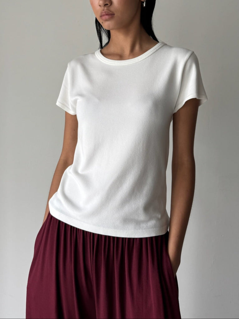 COLLAGEN RIBBED T-SHIRT OFF WHITE