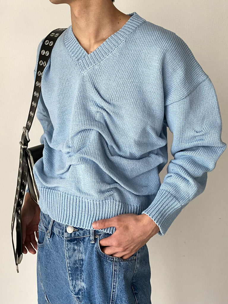 ROLLOVER COTTON KNIT SWEATER LIGHT BLUE