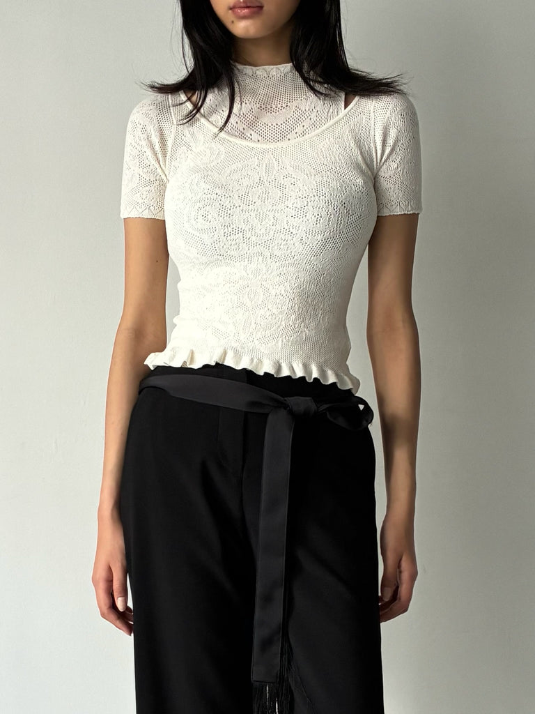 DAMASK LACE SCOOP-NECK TOP WHITE