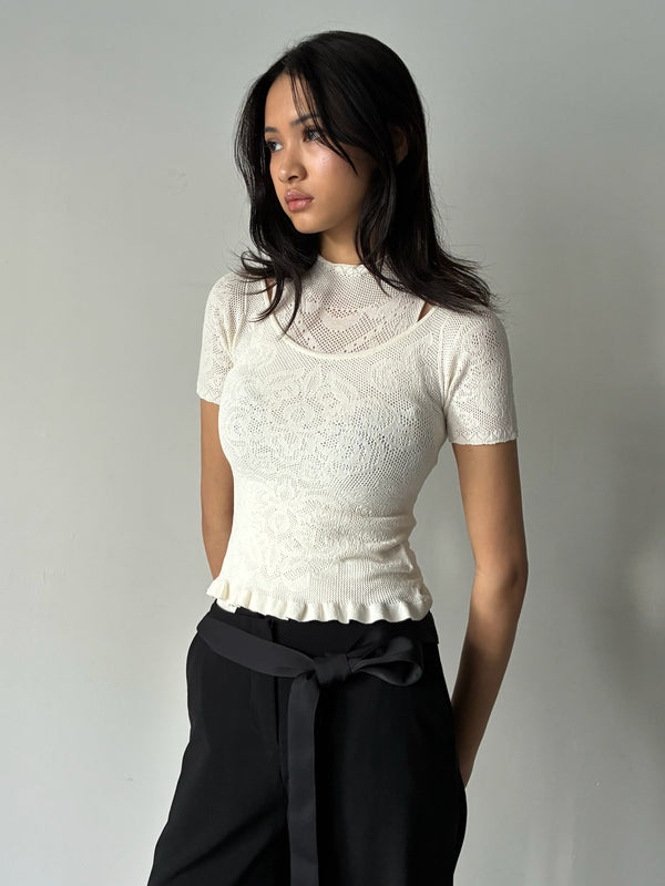 DAMASK LACE SCOOP-NECK TOP WHITE
