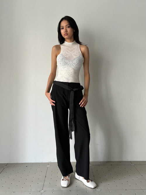 DAMASK LACE KNIT TURTLENECK BODYSUIT WHITE