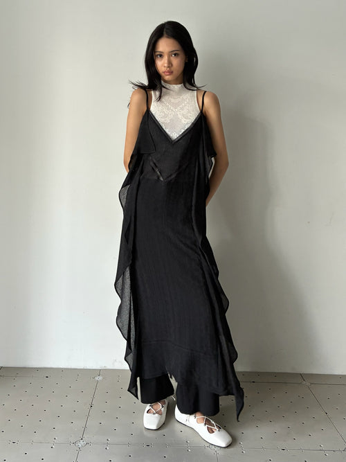 LACE JACQUARD CAMI DRESS BLACK