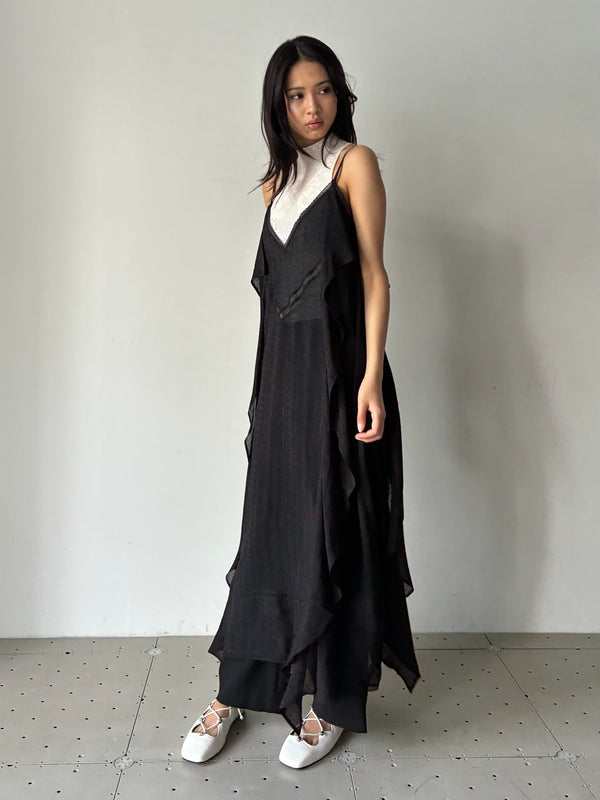 LACE JACQUARD CAMI DRESS BLACK