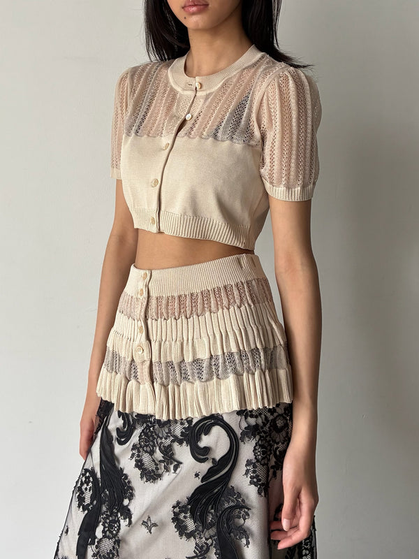 【FTC262-0703】CONVERTIBLE SHEER STRIPE KNIT CARDIGAN BEIGE