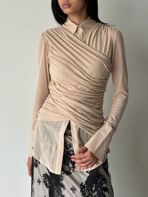 SHEER GATHERED SLEEVELESS TOP