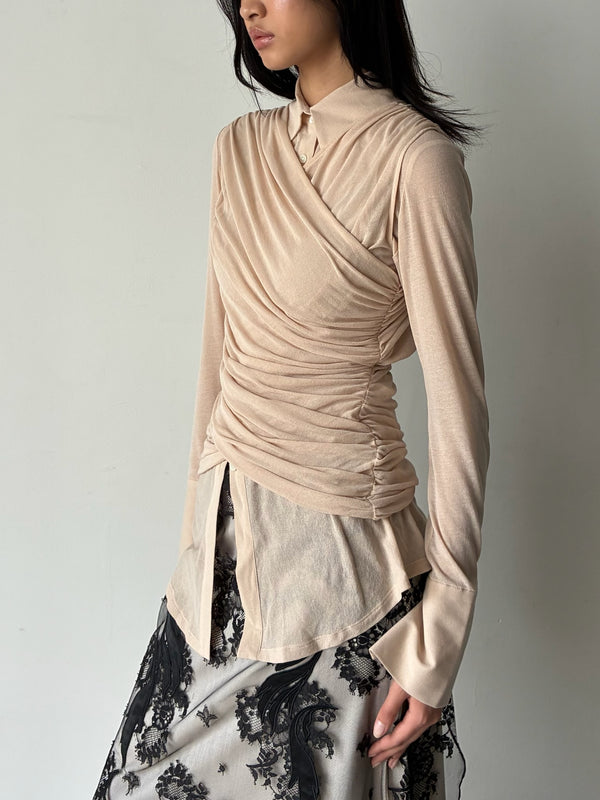 SHEER GATHERED SLEEVELESS TOP
