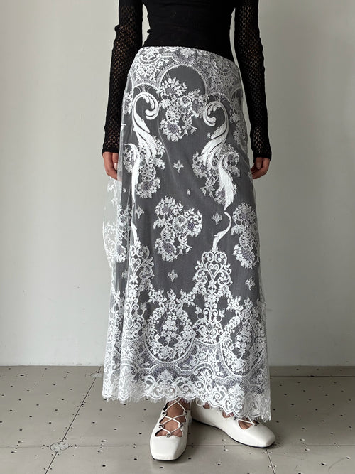 EMBROIDERED LACE SKIRT WHITE