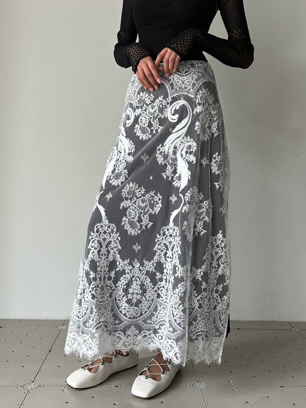 EMBROIDERED LACE SKIRT WHITE