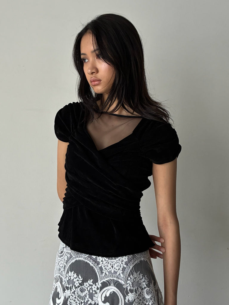 FETICO (フェティコ) |【FTC262-0410】VELVET TULLE GATHERED TOP