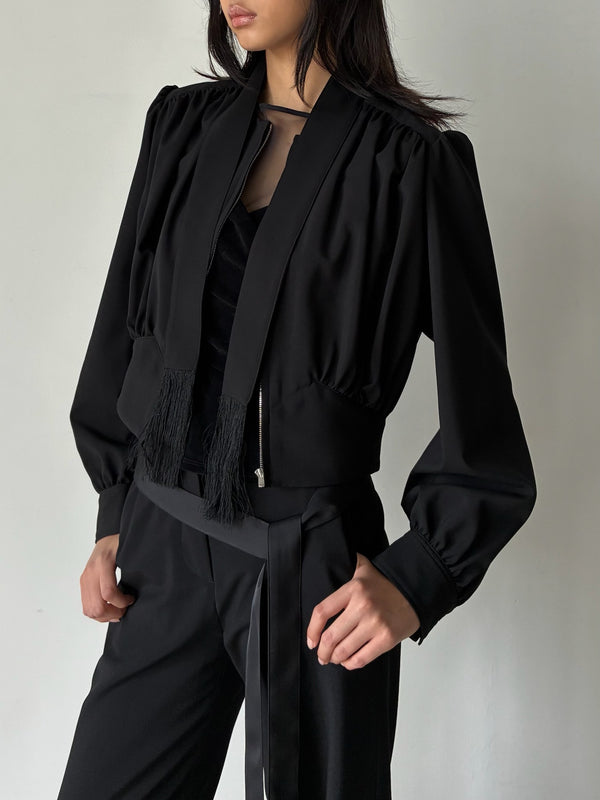 【FTC262-0205】FRINGED TIE BLOUSON BLACK