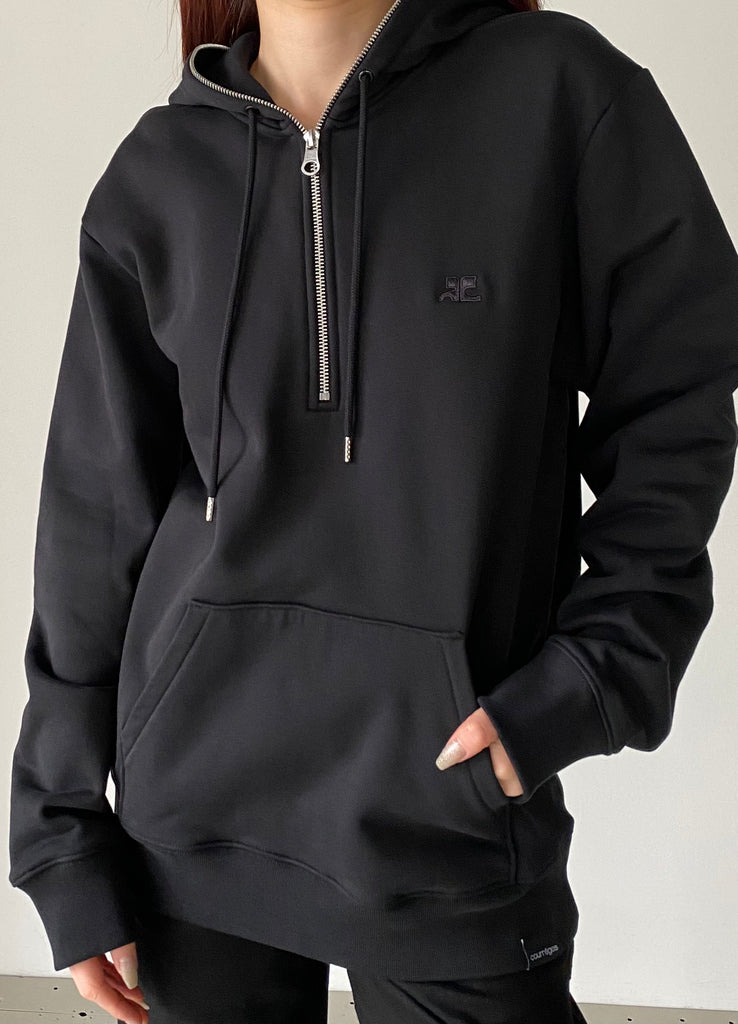 ZIPPED FLEECH HOODIE BLACK