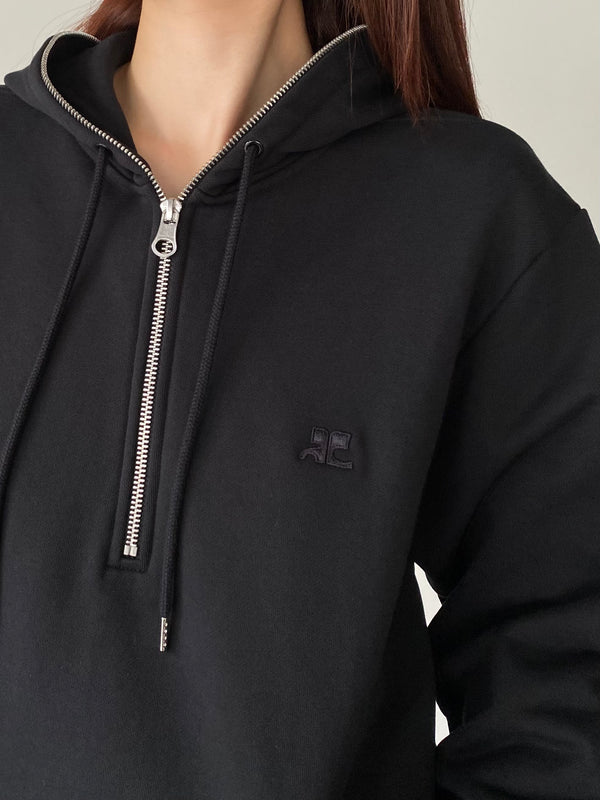 ZIPPED FLEECH HOODIE BLACK