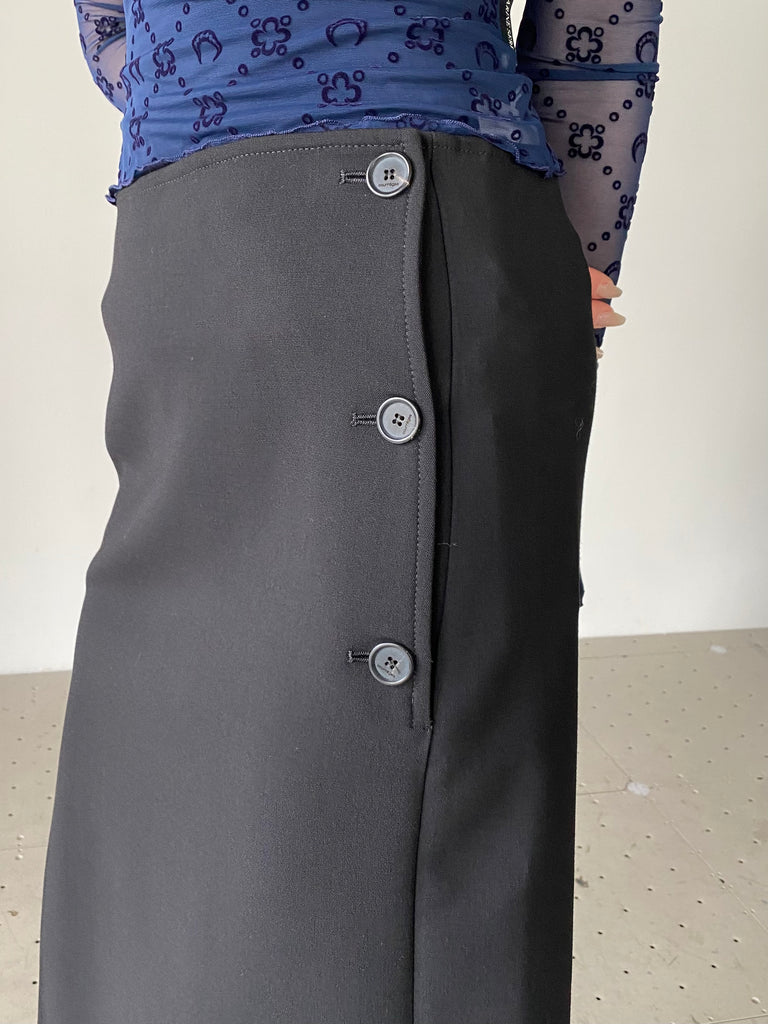 OBLIQUE TAILORED WOOL LONG SKIRT BLACK