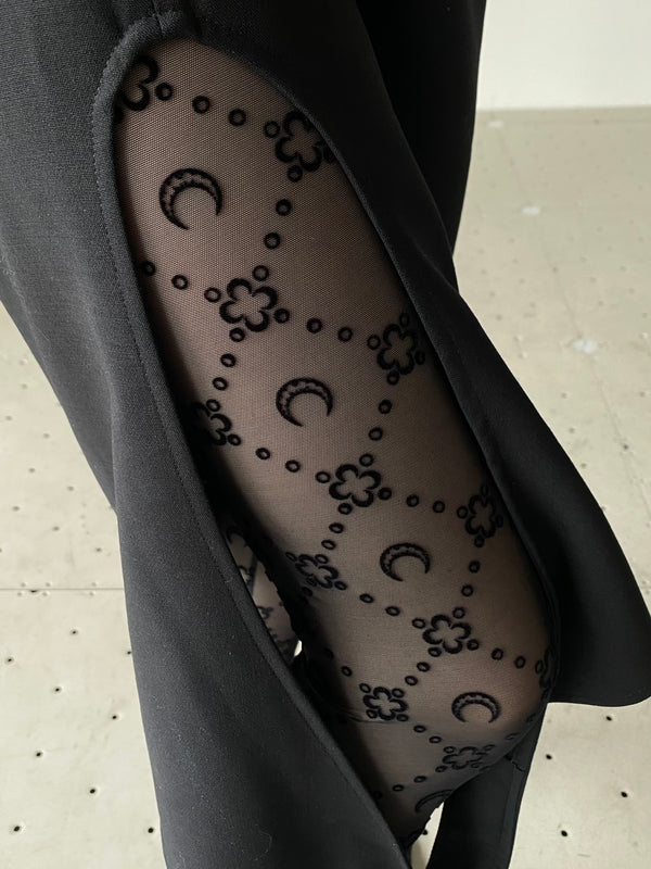 MOONOGRAM MESH FLOCK TIGHTS BLACK