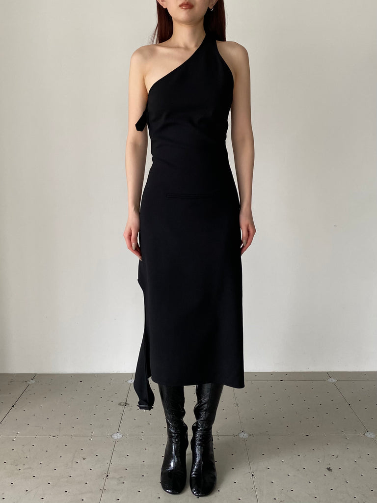 ASYMETRICAL STRAP WOOL DRESS BLACK