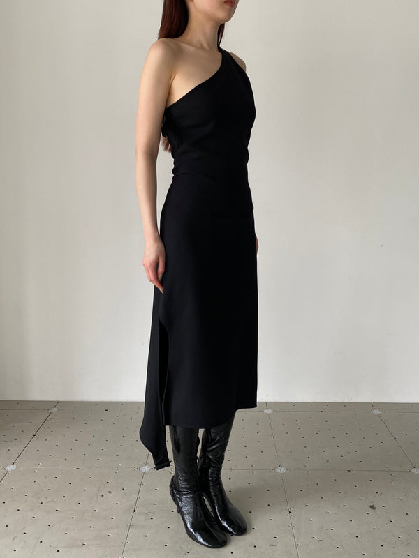 ASYMETRICAL STRAP WOOL DRESS BLACK