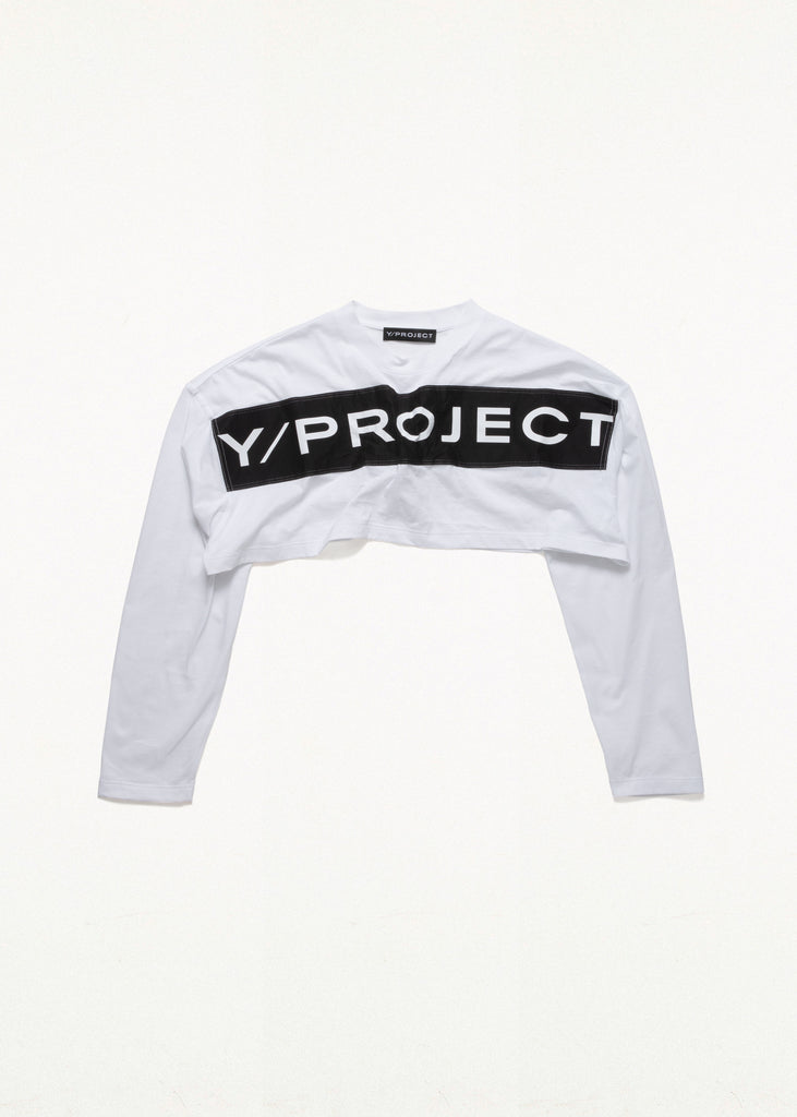 SCRUNCHED LOGO LONG SLEEVE CROP TOP WHITE