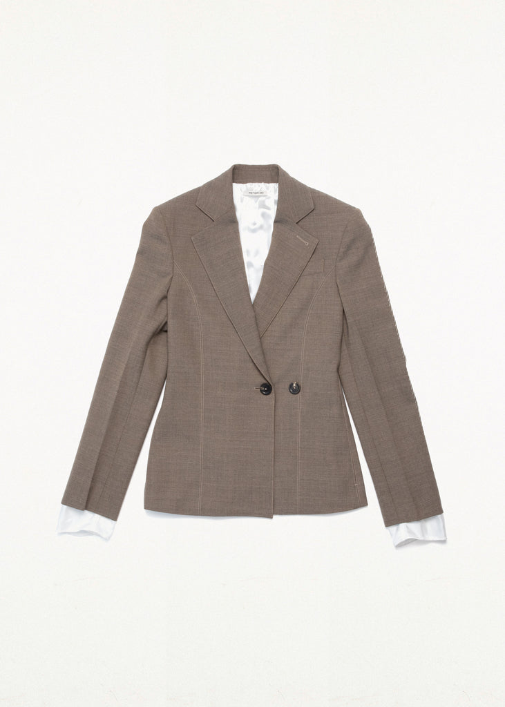 WAISTED DOUBLE BREASTED BLAZER BROWN