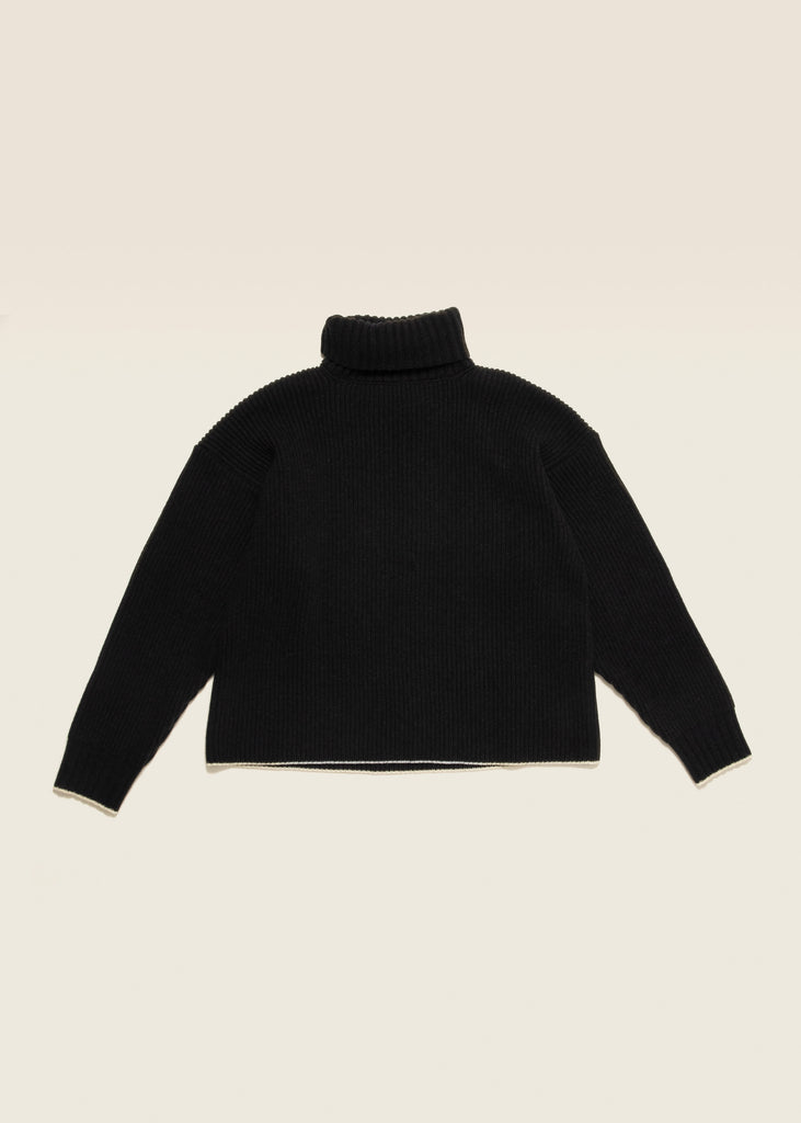 ROLL NECK WOOL & CASHMERE SWEATER  BLACK